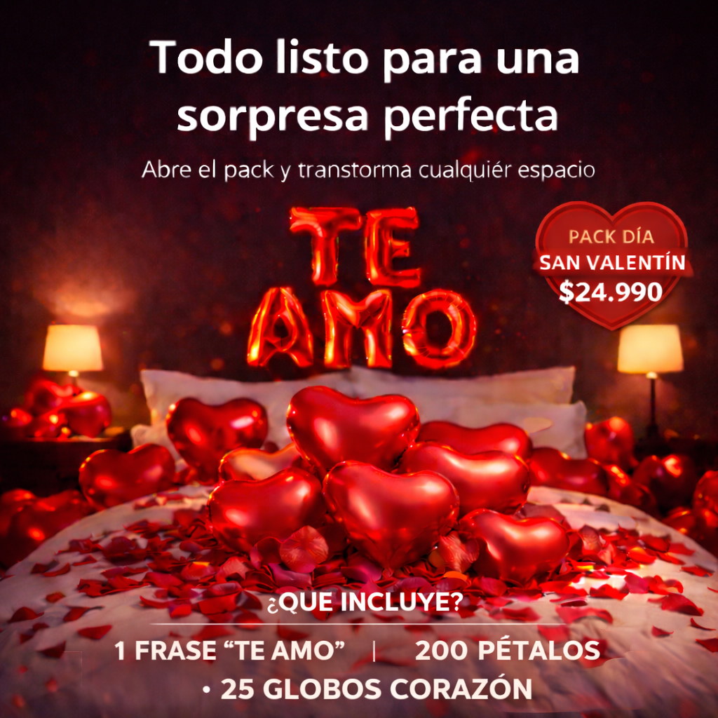 Pack día San Valentín: Te Amo + 200 Pétalos + 25 Globos